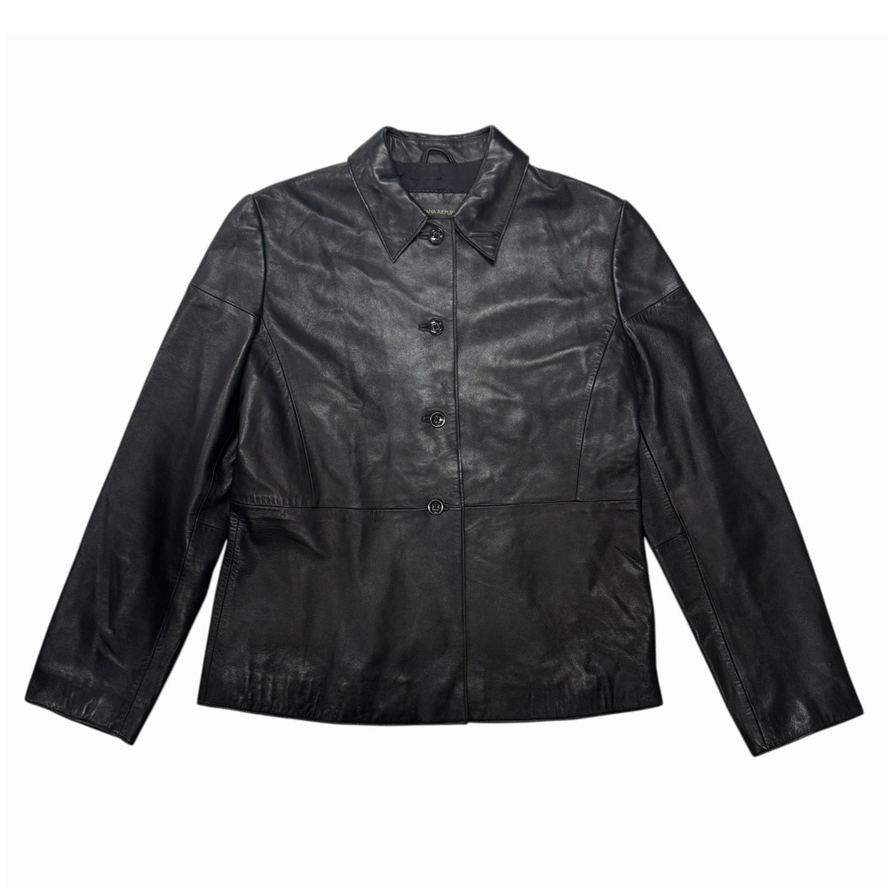 Banana‎ Republic Womens Black Genuine Leather Button Up Jacket Medium Soft